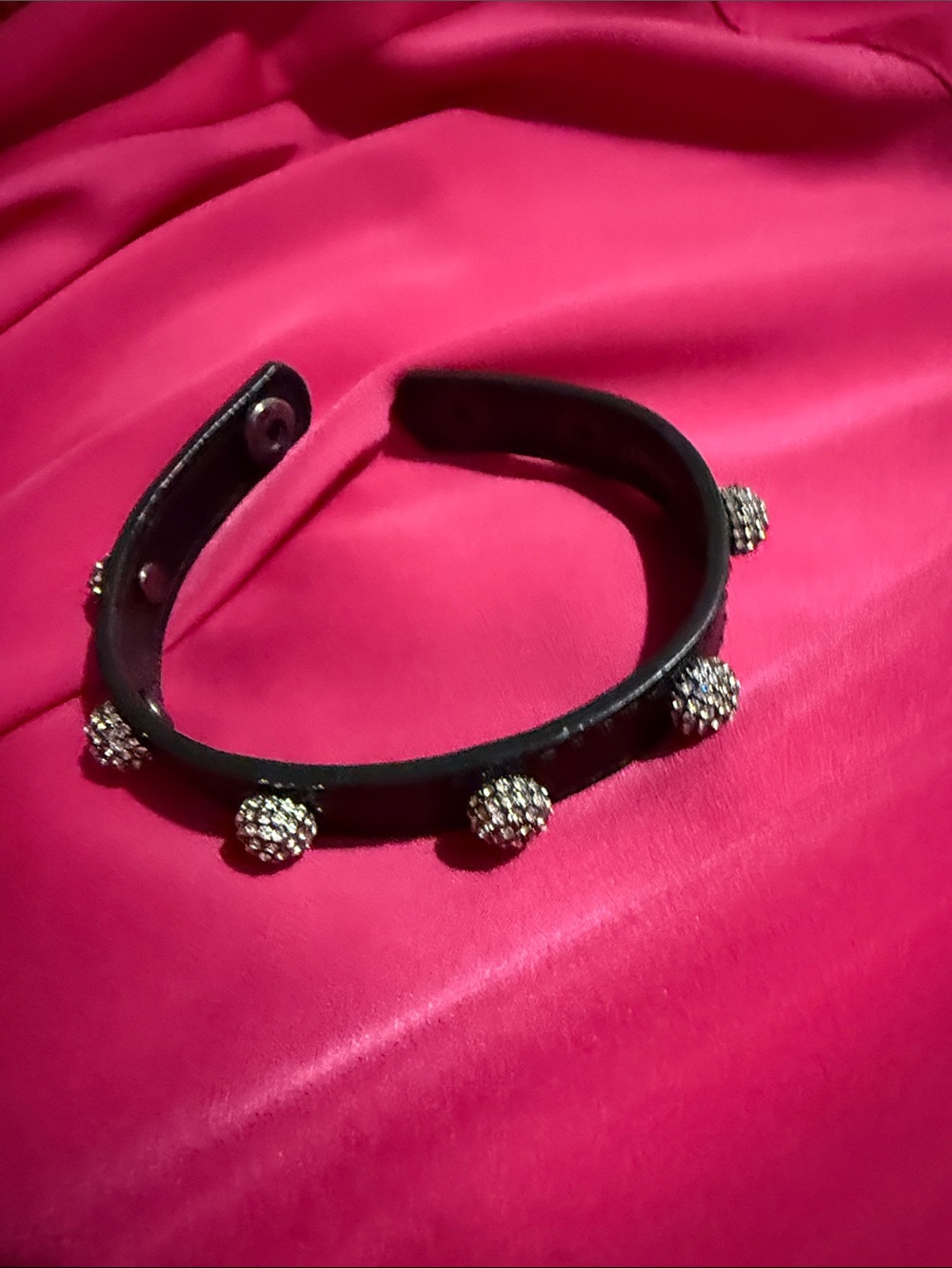 Betsey Johnson Leather Bracelet with Crystal Ball Studs